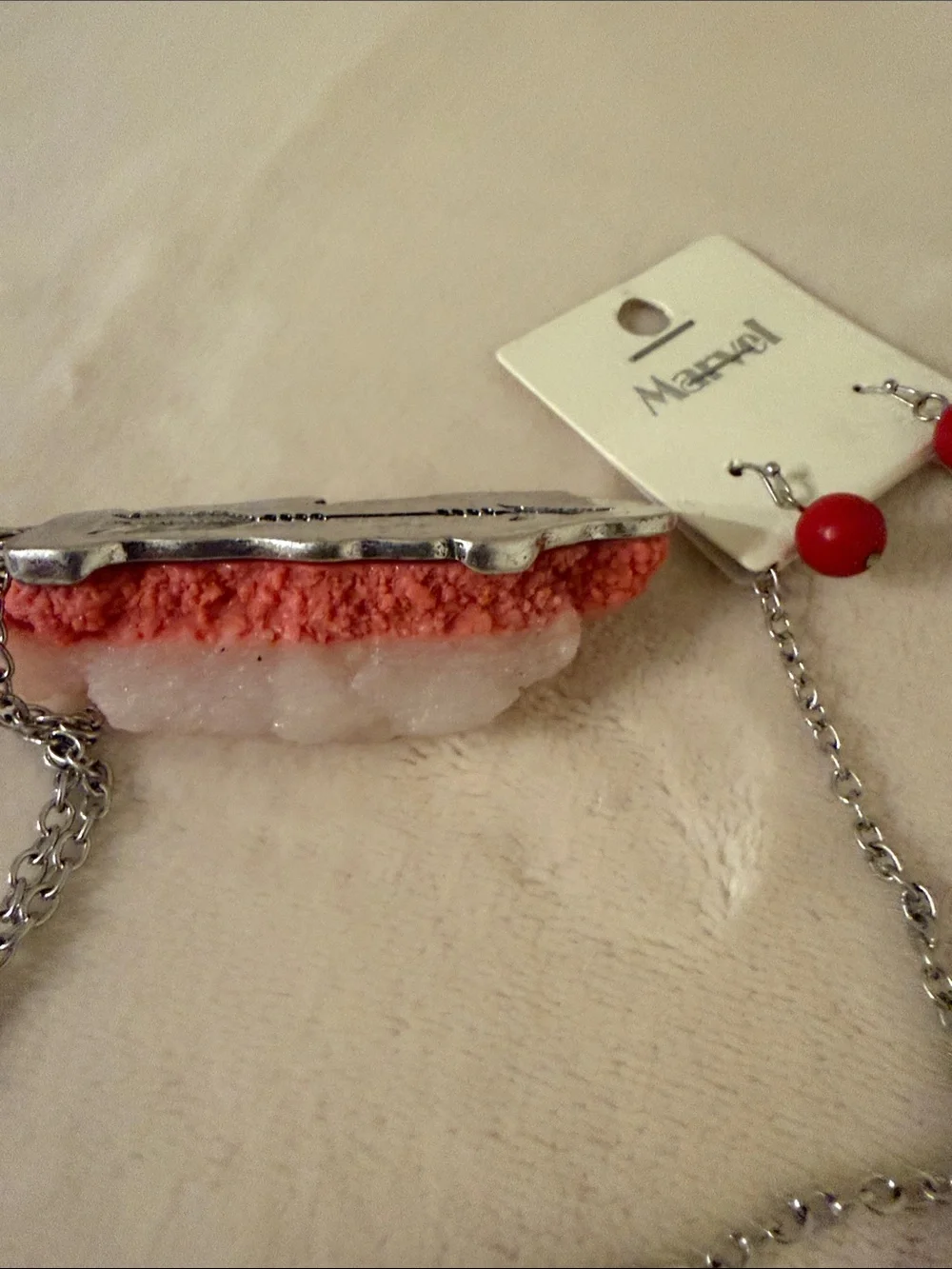 Marvel Red Bead earrings & Necklace with Silver Chains